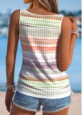 Multi Color Bowknot Striped Sleeveless Split Neck Tank Top | thumb picture 