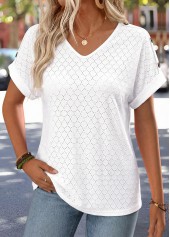 White Tummy Coverage Short Sleeve V Neck T Shirt