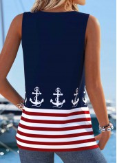Navy Geometric Print Lace Up Sleeveless Tank Top | thumb picture 