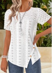 Raw White Asymmetry Short Sleeve Round Neck T Shirt | thumb picture 