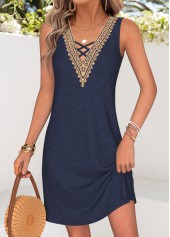 Navy Tummy Coverage Short Sleeveless V Neck Dress | thumb picture 