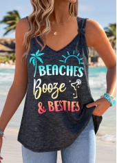 Dark Grey Letter Print Tie Strappy Tank Top