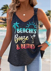 Dark Grey Letter Print Tie Strappy Tank Top | thumb picture 