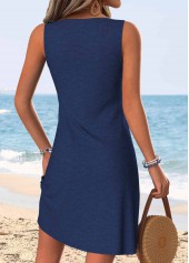 Cyan Short Shirred Sleeveless V Neck Dress | thumb picture 