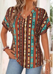 Multi Color Tribal Print Split Short Sleeve T Shirt | thumb picture 