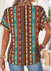 Multi Color Tribal Print Split Short Sleeve T Shirt | thumb picture 