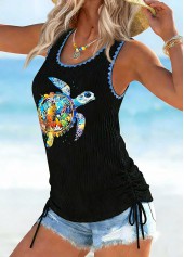 Black Marine Life Print Tummy Coverage Sleeveless Tank Top | thumb picture 