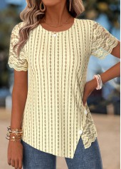 Light Yellow Asymmetry Short Sleeve Round Neck T Shirt