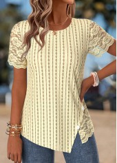 Light Yellow Asymmetry Short Sleeve Round Neck T Shirt | thumb picture 