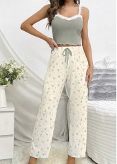 Sage Green Ditsy Floral Print Lounge Top and Pants | thumb picture 