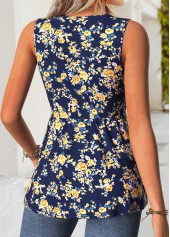 Multi Color Floral Print Shirred Sleeveless Tank Top | thumb picture 