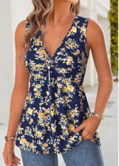 Multi Color Floral Print Shirred Sleeveless Tank Top | thumb picture 
