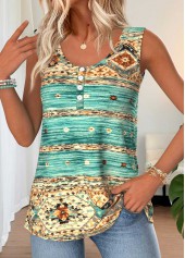 Mint Green Tribal Print Tummy Coverage Sleeveless Tank Top | thumb picture 