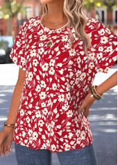 Red Floral Print Twist Short Sleeve T Shirt | thumb picture 