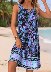 Black Tribal Print Tuck Stitch Sleeveless V Neck Dress | thumb picture 