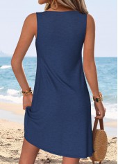 Navy Short Tuck Stitch Sleeveless V Neck Dress | thumb picture 