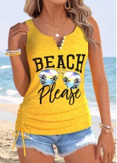 Ginger Letter Print Bowknot Sleeveless Split Neck Tank Top