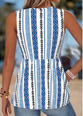 Blue Tribal Print Wrap Sleeveless V Neck Tank Top | thumb picture 