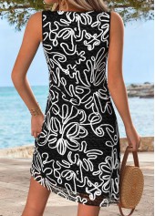 Black Geometric Print Short Tummy Coverage Sleeveless Dress | thumb picture 