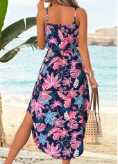 Multi Color Floral Print Bowknot Strappy Round Neck Dress | thumb picture 