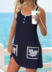 Navy Marine Life Print Short Patch Pocket Sleeveless Dress | thumb picture 
