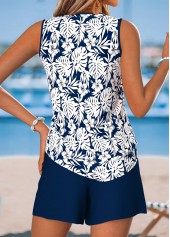 Navy Floral Print Two-piece Sleeveless V Neck Tank Top | thumb picture 