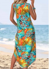 Multi Color Tropical Plants Print Tummy Coverage Sleeveless Dress | thumb picture 