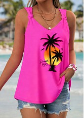 Hot Pink Tropical Plants Print Tie Strappy Tank Top | thumb picture 