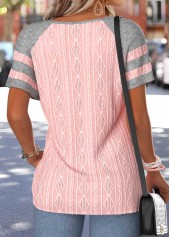 Light Pink Patchwork Short Sleeve Round Neck T Shirt | thumb picture 