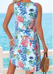 Blue Marine Life Print Short Tummy Coverage Sleeveless Dress | thumb picture 