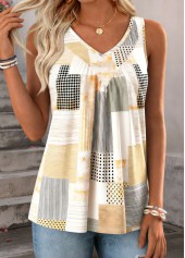 Light Yellow Geometric Print Patchwork Sleeveless Tank Top | thumb picture 