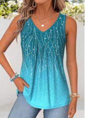 Turquoise Ombre Patchwork Sleeveless V Neck Tank Top