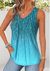 Turquoise Ombre Patchwork Sleeveless V Neck Tank Top | thumb picture 