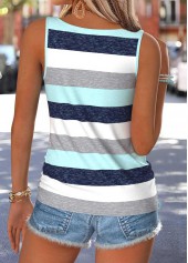 Light Blue Striped Bowknot Sleeveless Split Neck Tank Top | thumb picture 