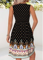 Black Tribal Print Short Twist Sleeveless V Neck Dress | thumb picture 