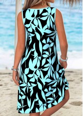 Cyan Leaf Print Short Tummy Coverage Sleeveless Dress | thumb picture 