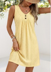 Light Yellow Short Shirred Sleeveless V Neck Dress