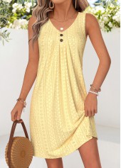 Light Yellow Short Shirred Sleeveless V Neck Dress | thumb picture 