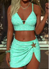 Cyan Mid Waisted Three-piece Bikini Set