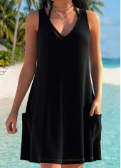 Pocket V Neck Black Cover Up