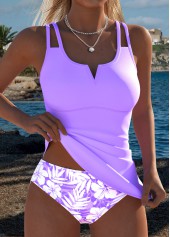 Light Purple Mid Waisted Ruched Floral Print Tankini Set | thumb picture 