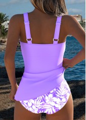 Light Purple Mid Waisted Ruched Floral Print Tankini Set | thumb picture 