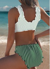 Light Green Mid Waisted Bowknot Striped Bikini Set | thumb picture 