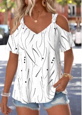 Raw White Geometric Print Twist Short Sleeve T Shirt
