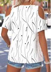 Raw White Geometric Print Twist Short Sleeve T Shirt | thumb picture 