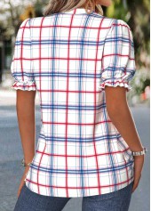 Raw White Plaid Tummy Coverage Short Sleeve Blouse | thumb picture 