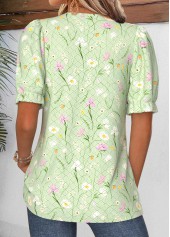 Light Green Floral Print Patchwork Short Sleeve Blouse | thumb picture 