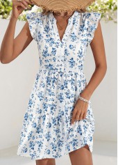 White Ditsy Floral Print Tummy Coverage Short Sleeve Dress
