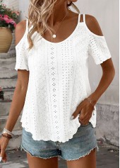 White Curved Hem Short Sleeve Scoop Neck T Shirt