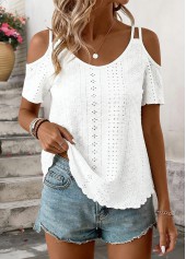 White Curved Hem Short Sleeve Scoop Neck T Shirt | thumb picture 